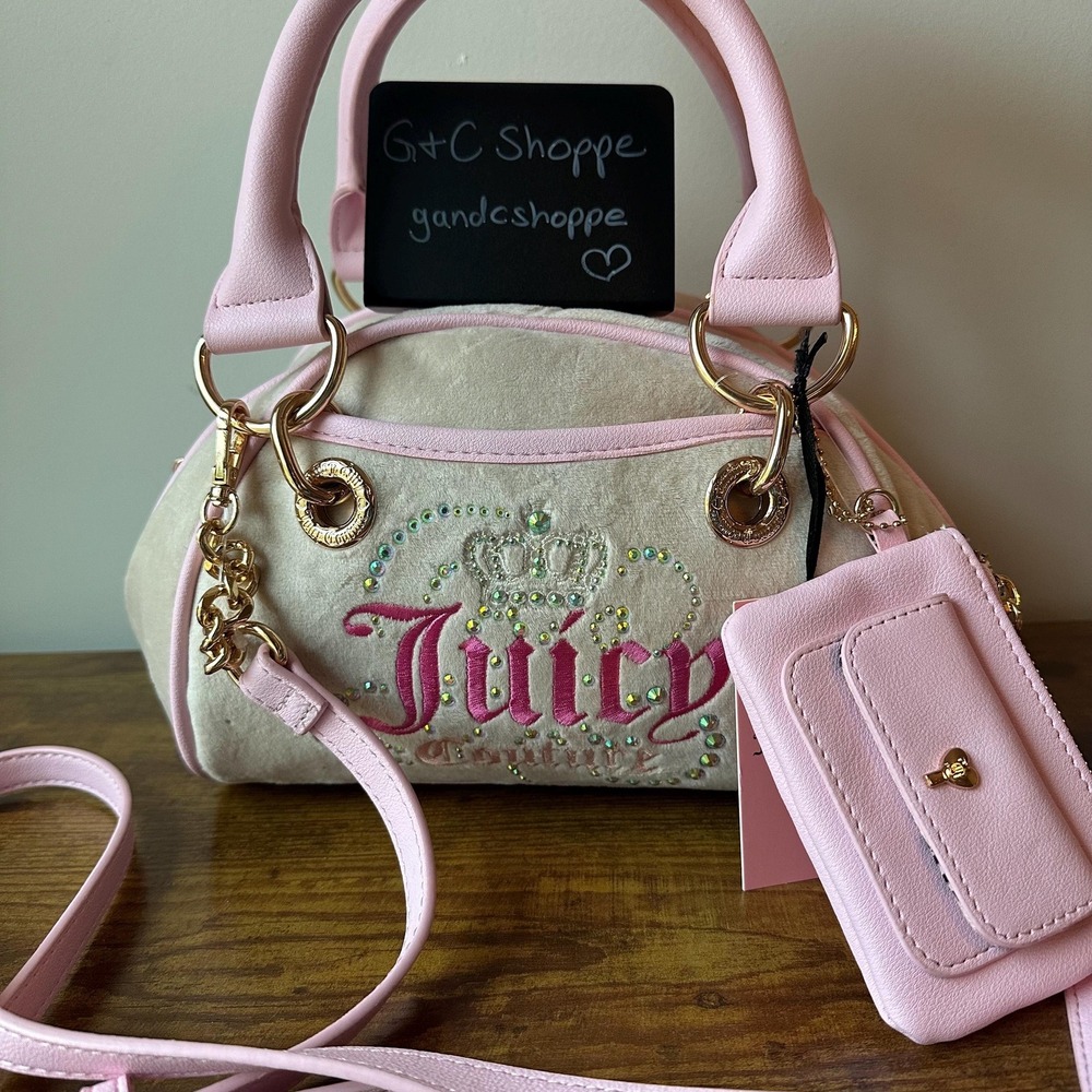 New Juicy Couture Dreamy Satchel Pink Diamond Sandstone Shoulder Bag Pink Viral